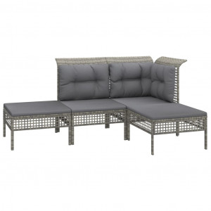 Set de muebles de jardín 4 pzas y cojines ratán sintético gris H