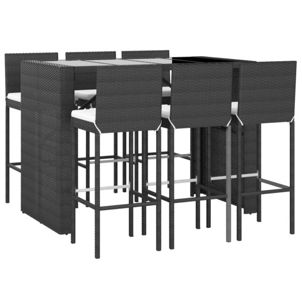 7 pcs conjunto de bar para jardim c/ almofadões vime PE preto M 4