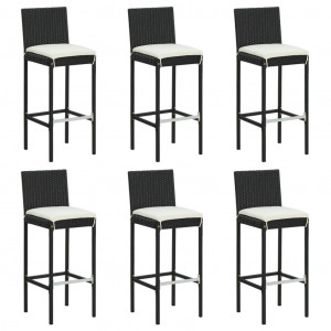 7 pcs conjunto de bar para jardim c/ almofadões vime PE preto H