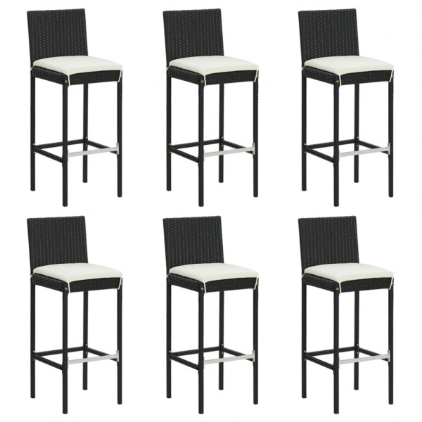 7 pcs conjunto de bar para jardim c/ almofadões vime PE preto M 2
