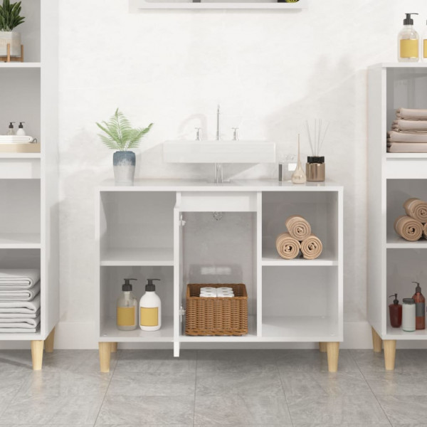 Armario de lavabo madera contrachapada blanco brillo 80x33x60cm M 3