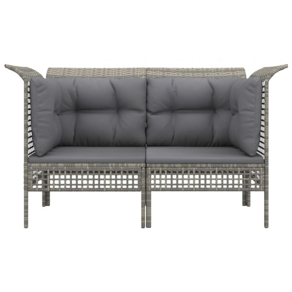 Sofás de canto p/ jardim c/ almofadões 2 pcs vime PE cinzento M 3