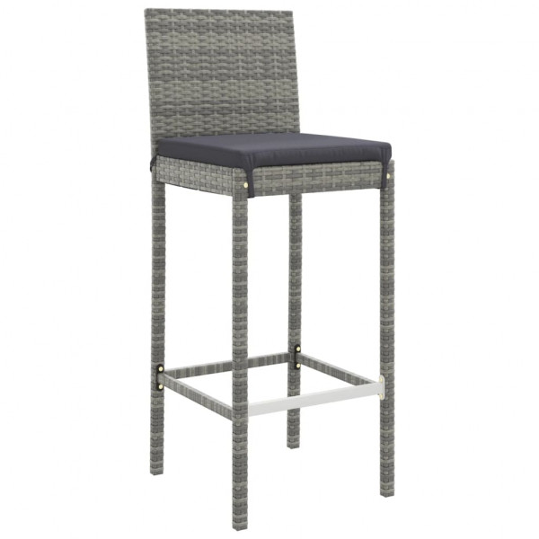 7 pcs conjunto de bar p/ jardim c/ almofadões vime PE cinzento M 5