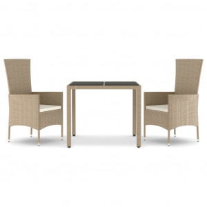 Set comedor de jardín 3 pzas con cojines ratán sintético beige H