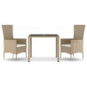 Set comedor de jardín 3 pzas con cojines ratán sintético beige 2