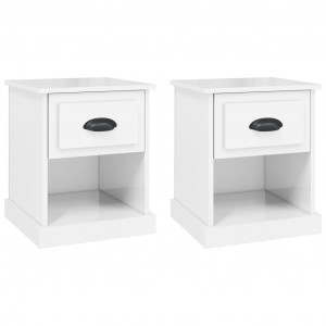 Mesitas de noche 2 uds madera blanco brillante 39x39x47.5 cm H