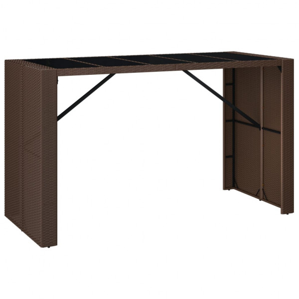 Mesa alta bar superficie vidrio ratán PE marrón 185x80x110 cm M 2