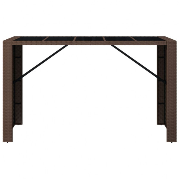 Mesa de bar com tampo de vidro 185x80x110 cm vime PE castanho M 3