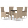 Set comedor de jardín 5 pzas con cojines ratán sintético beige 2