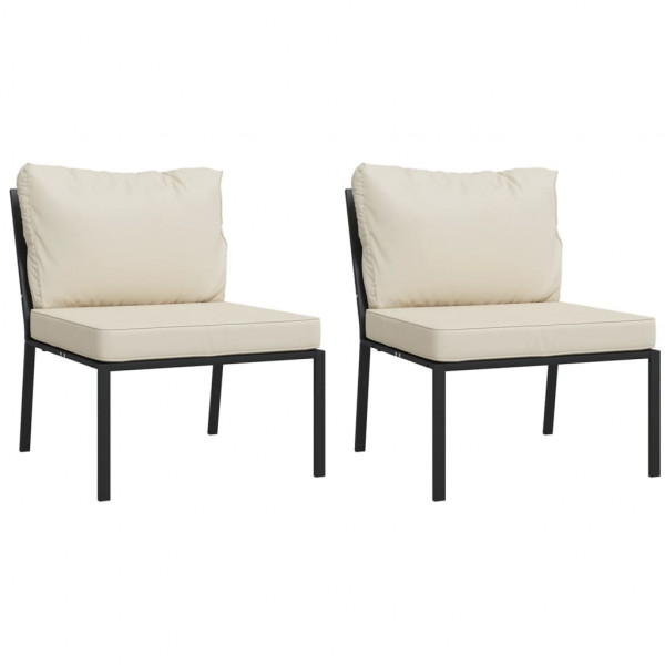 Cadeiras de jardim c/ almofadões cor areia 2 pcs 60x74x79cm aço M 2