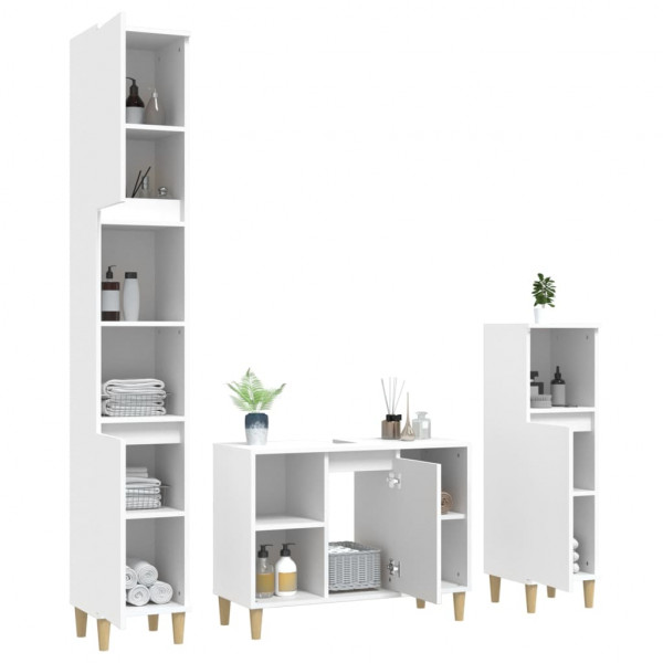 Juego de muebles de baño 3 pzas madera contrachapada blanco M 4