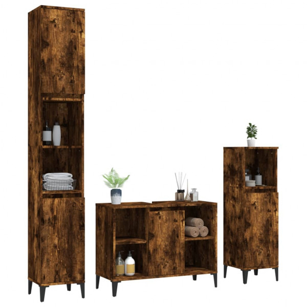 Set de muebles baño 3 pzas madera contrachapada roble ahumado M 4