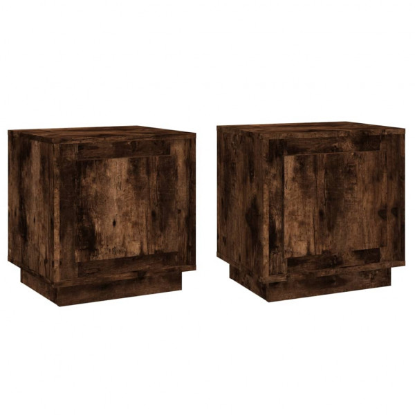 Mesitas noche 2 uds madera contrachapada roble humo 44x35x45 cm M 2