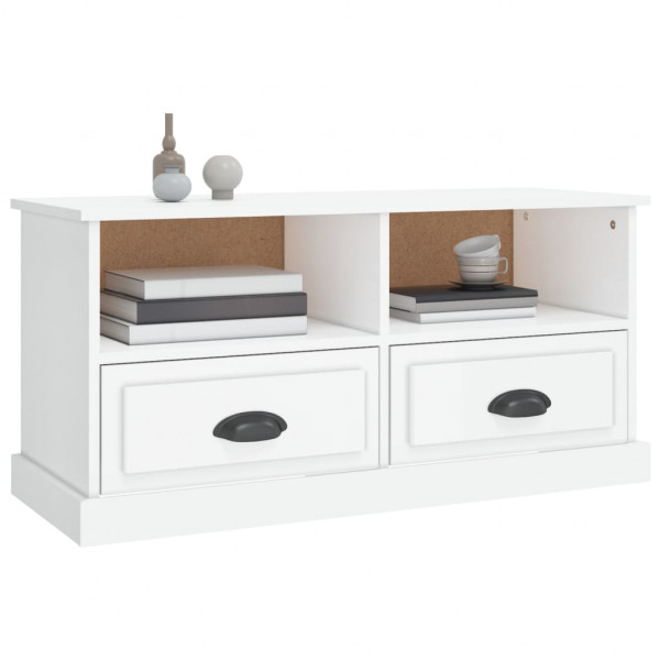 Mueble de TV madera contrachapada blanco brillo 93x35.5x45 cm M 4