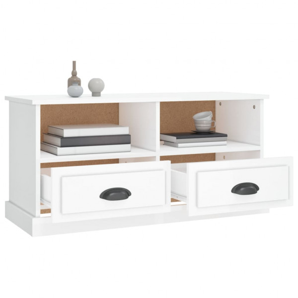 Mueble de TV madera contrachapada blanco brillo 93x35.5x45 cm M 5