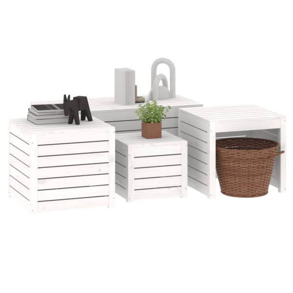 4 pcs conjunto de caixas de jardim pinho maciço branco M 4