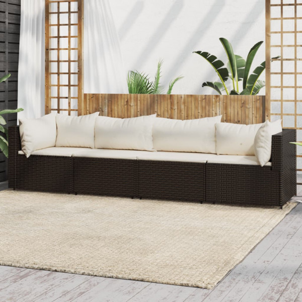 Set muebles de jardín 4 piezas y cojines ratán sintético marrón M 2