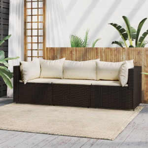 3 pcs conjunto lounge jardim c/ almofadões vime PE castanho H