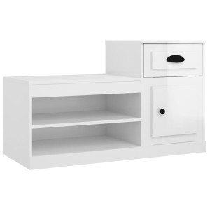 Mueble zapatero madera contrachapada blanco brillo 100x42x60 cm H