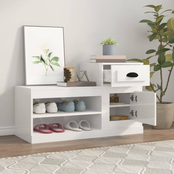 Mueble zapatero madera contrachapada blanco brillo 100x42x60 cm M 3