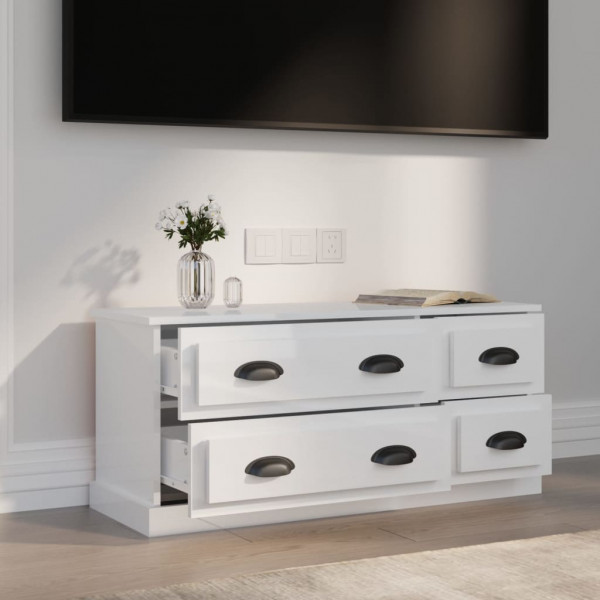 Mueble de TV madera contrachapada blanco brillo 100x35.5x45 cm M 3