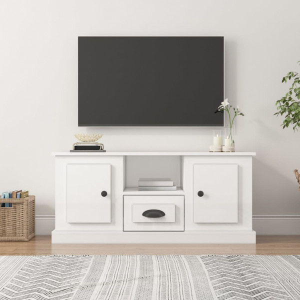 Mueble de TV madera contrachapada blanco brillo 100x35.5x45 cm D