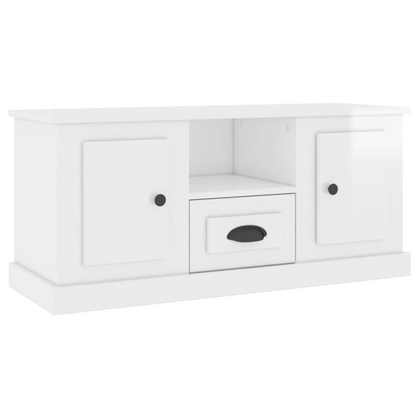 Mueble de TV madera contrachapada blanco brillo 100x35.5x45 cm M 2