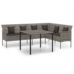 2 pcs conjunto de jantar p/ jardim c/ almofadões vime PE cinza H