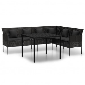 2 pcs conjunto de jantar p/ jardim c/ almofadões vime PE preto H