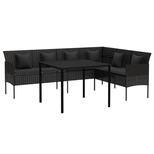 Set comedor de jardín 2 pzas con cojines ratán sintético negro M 3