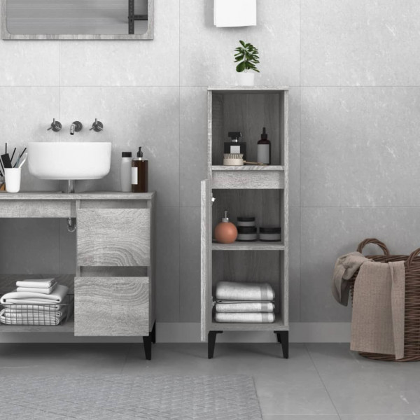 Armario de baño madera contrachapada gris Sonoma 30x30x100 cm M 3