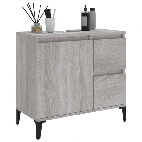 Armario de baño madera contrachapada gris Sonoma 65x33x60 cm M 5