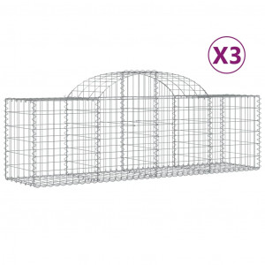 Cestos gabião arqueados 3 pcs 200x50x60/80 cm ferro galvanizado H