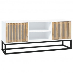 Mueble de TV hierro y madera contrachapada blanco 105x30x45 cm H
