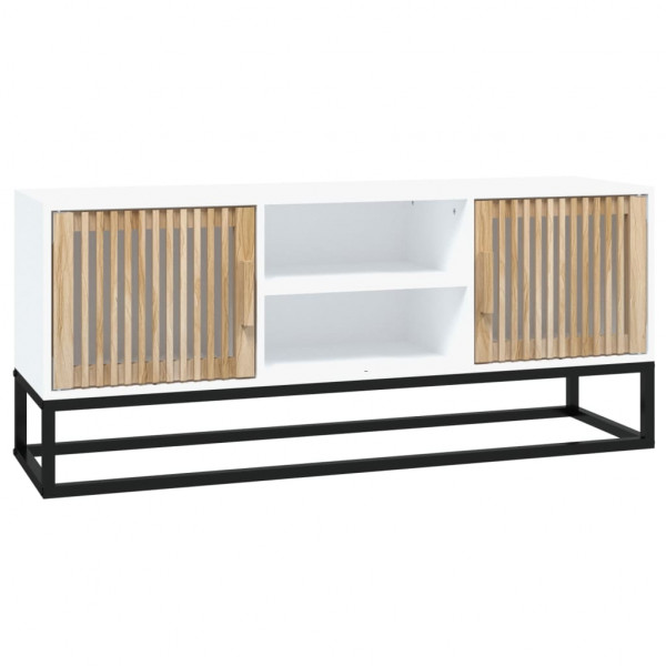 Mueble de TV hierro y madera contrachapada blanco 105x30x45 cm M 2