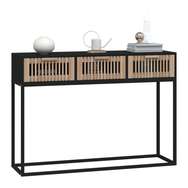 Mesa consola hierro y madera contrachapada negro 105x30x75 cm M 3