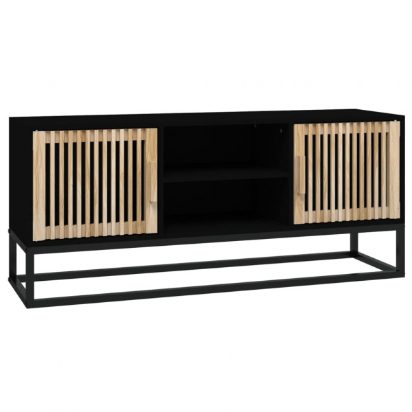 Mueble de TV hierro y madera contrachapada negro 105x30x45 cm M 2