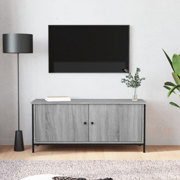 Mueble TV con puertas contrachapada gris Sonoma 102x35x45 cm D