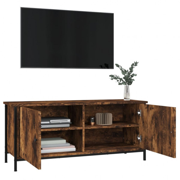 Mueble TV con puertas contrachapada roble ahumado 102x35x45 cm M 4