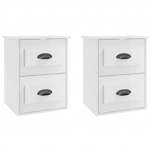 Mesas de cabeceira parede 2 pcs 41.5x36x53 cm branco brilhante H