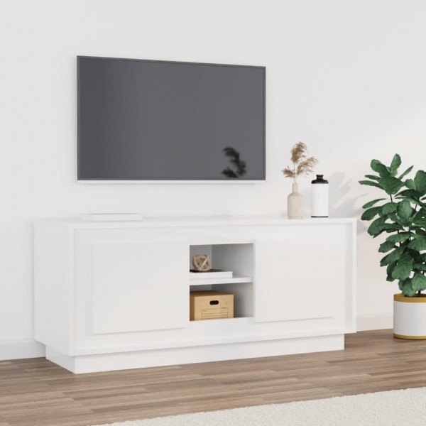 Mueble de TV madera contrachapada blanco brillo 102x35x45 cm D
