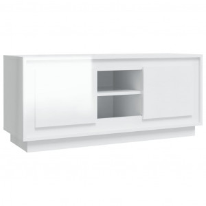 Mueble de TV madera contrachapada blanco brillo 102x35x45 cm H