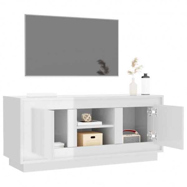 Mueble de TV madera contrachapada blanco brillo 102x35x45 cm M 5