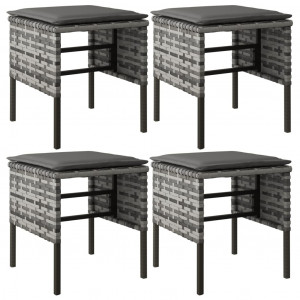 Apoios de pés para jardim com 4 almofadões vime PE cinzento H