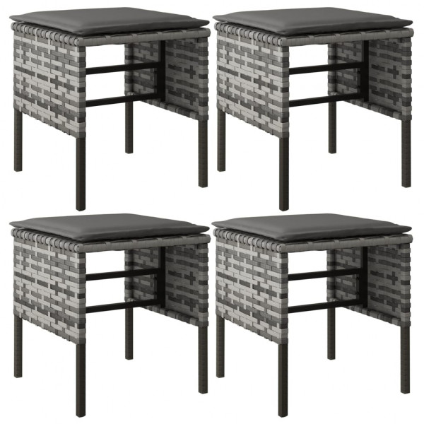 Taburetes de jardín 4 uds con cojines ratán sintético gris M 2