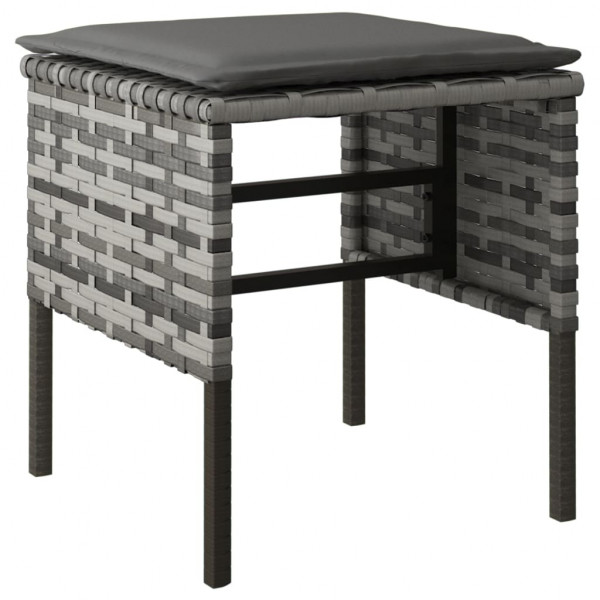 Apoios de pés para jardim com 4 almofadões vime PE cinzento M 3