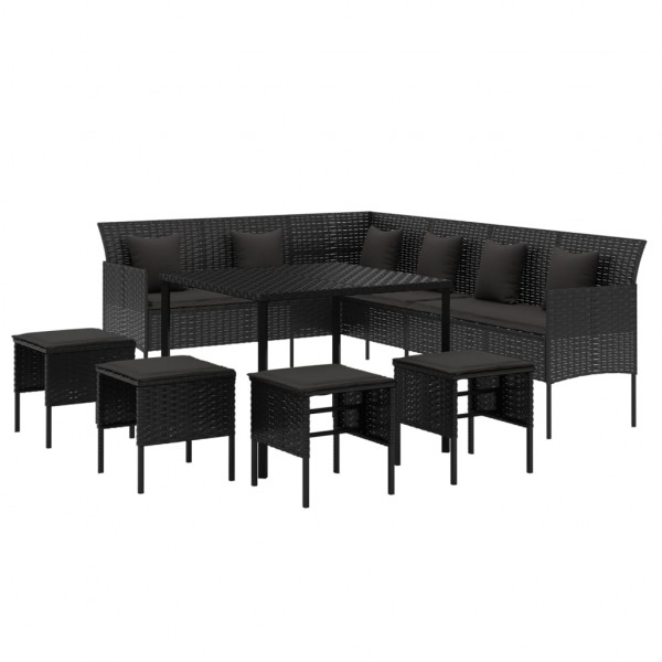 Set comedor de jardín 6 pzas con cojines ratán sintético negro M 4