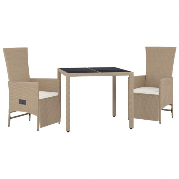Set comedor de jardín 3 pzas con cojines ratán sintético beige M 3