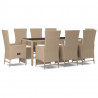 Set comedor de jardín 9 pzas con cojines ratán sintético beige 2