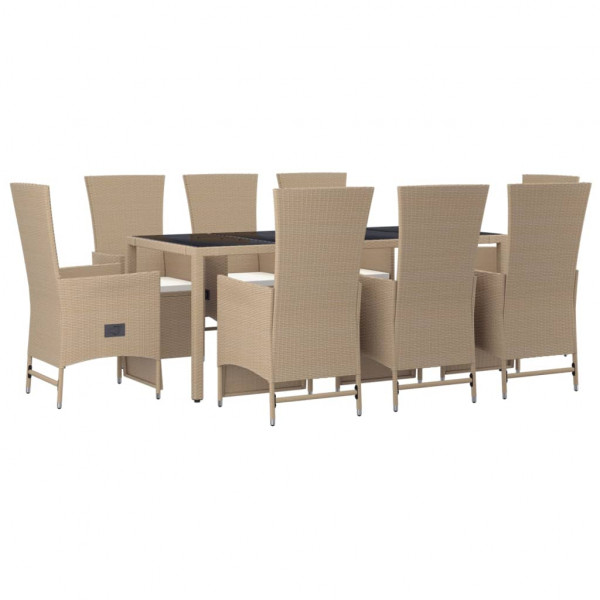 Set comedor de jardín 9 pzas con cojines ratán sintético beige M 3